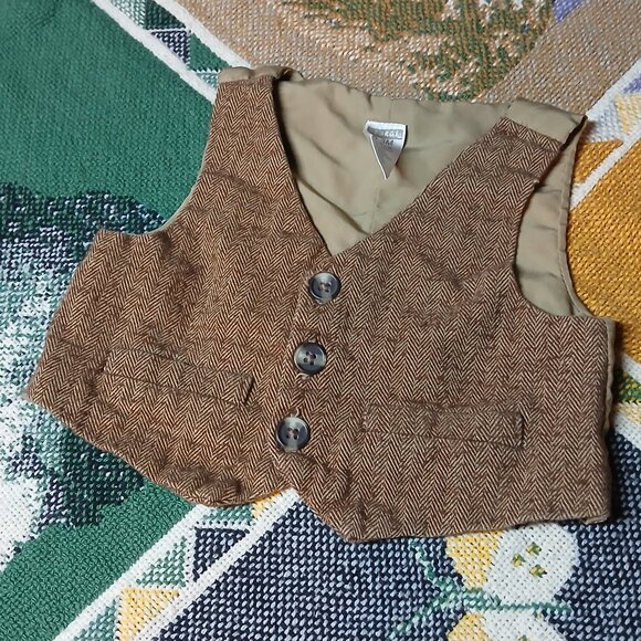George 0-3M Infant Baby Tan Brown Button Down Vest - Picture 1 of 6